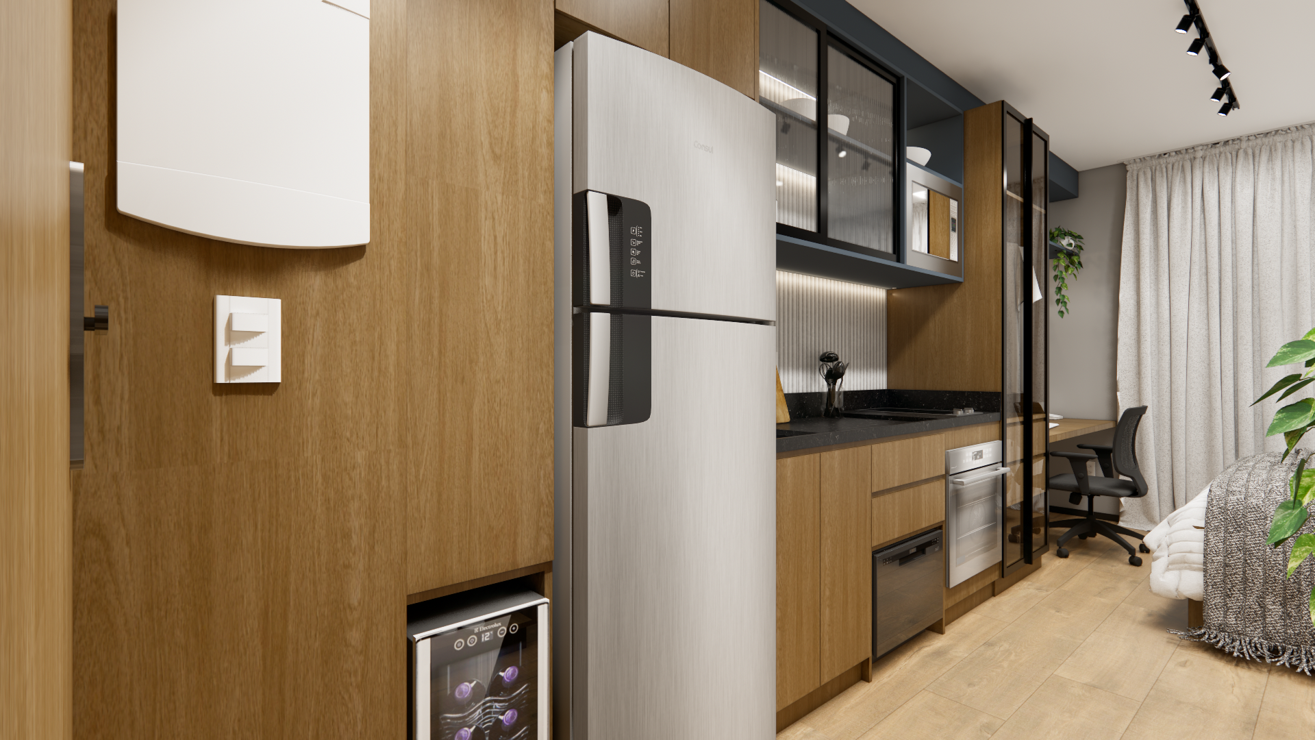 Studio de 26 m² no Voxx Itaim, projeto Bewild na faixa de R$ 85 a 90 mil (imagem do projeto executivo)