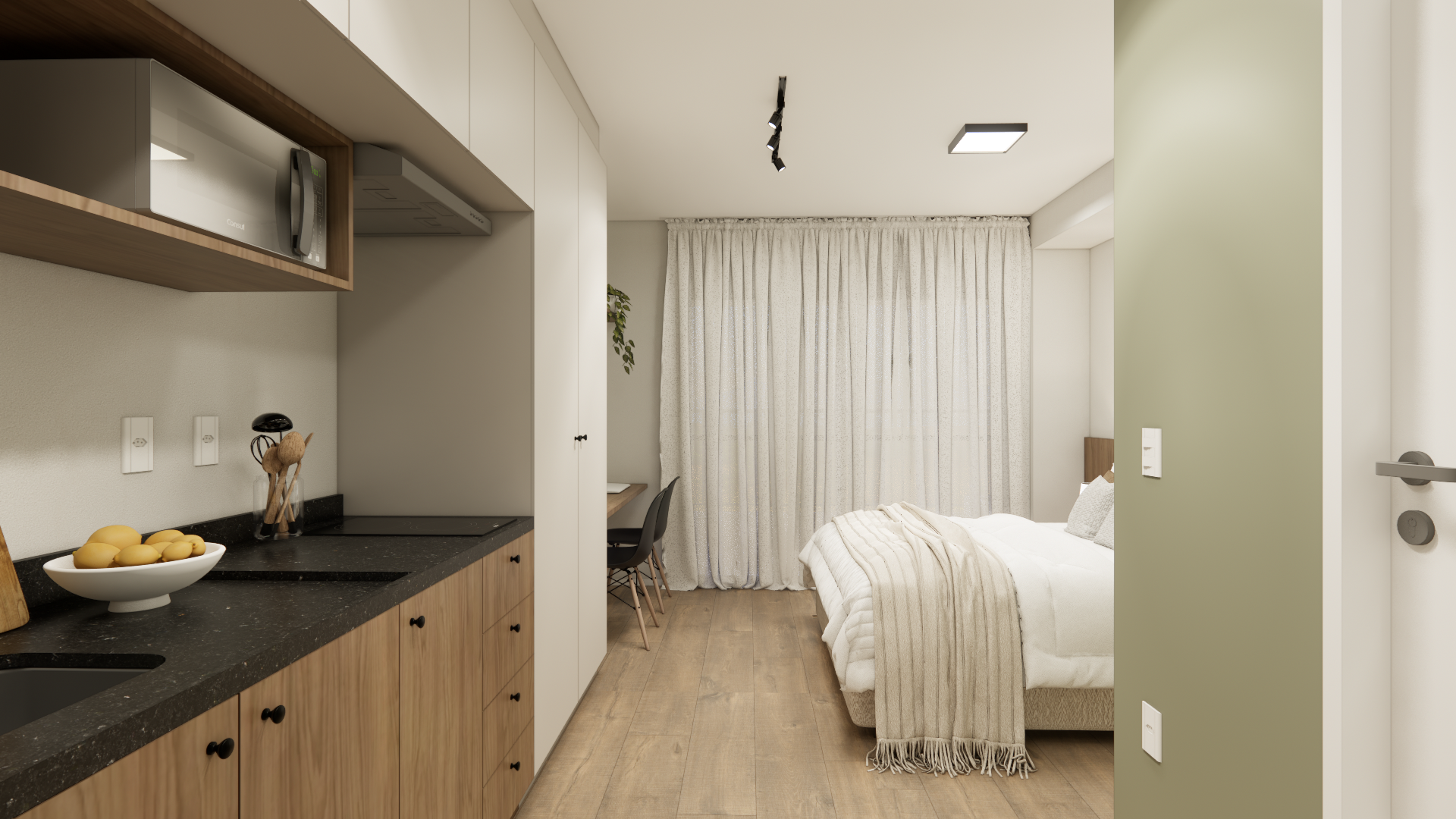 Studio de 31 m² no Exalt Ibirapuera, Vila Clementino, projeto Bewild na faixa de R$ 120 a 125 mil (imagem do projeto executivo)