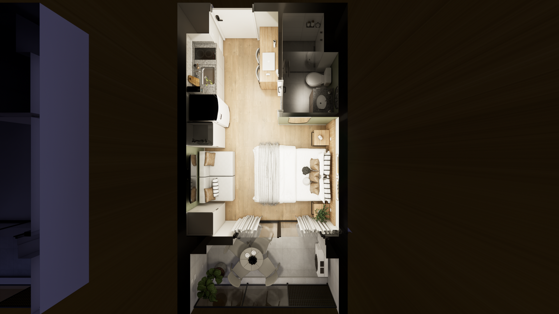 Studio de 27 m² no Level Brooklin, Brooklin, projeto Bewild (imagem do projeto 3D)