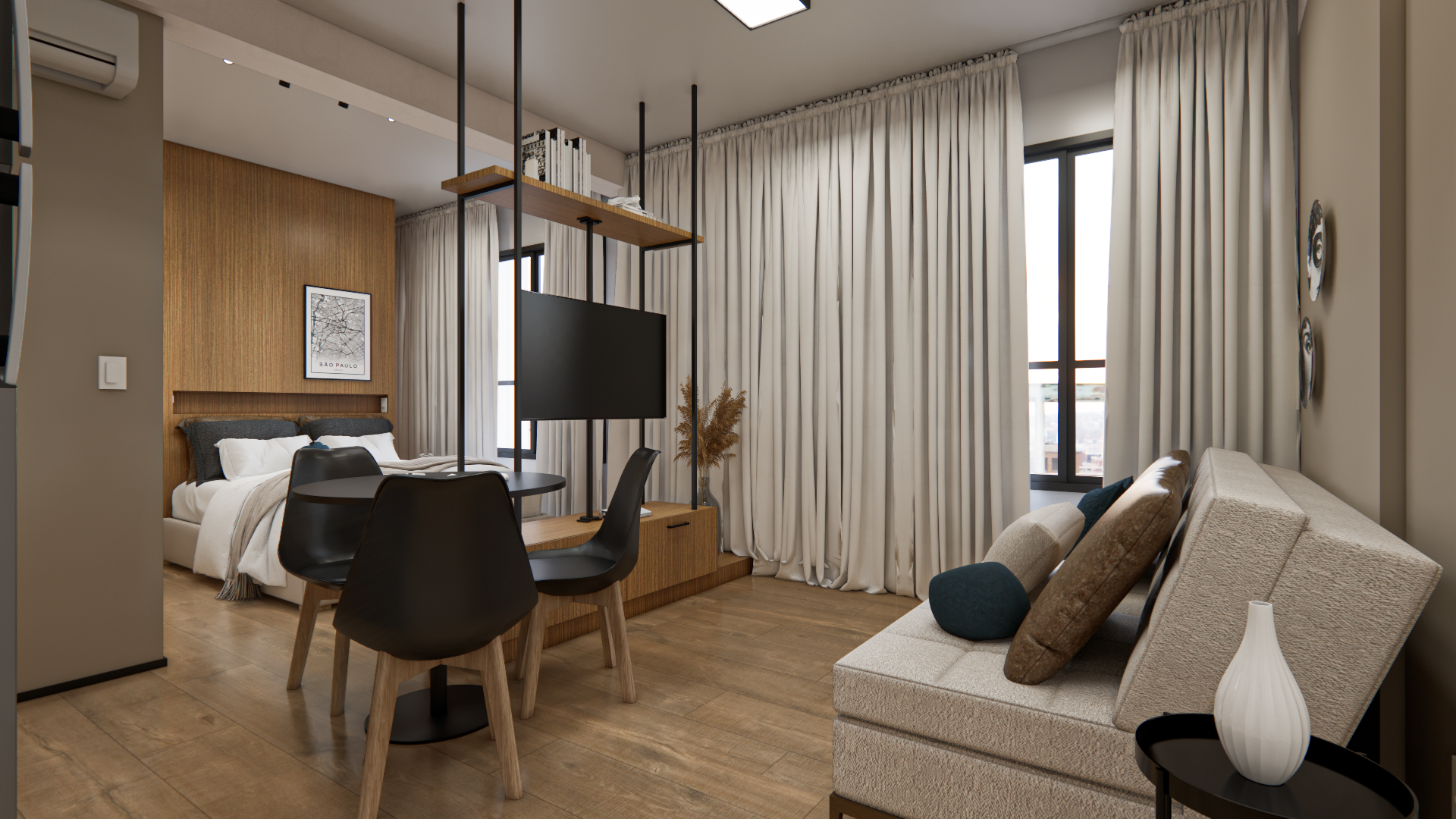 Apartamento de 38,58 m² reformado pela Bewild no Brasílio 177, na República, São Paulo